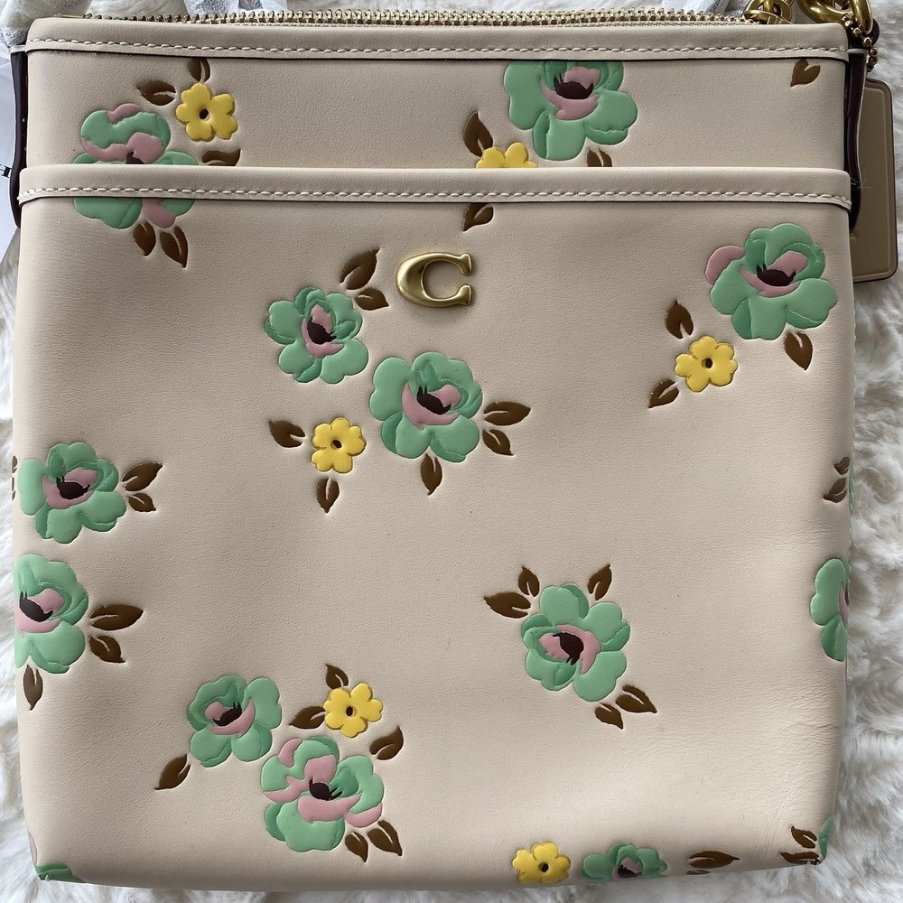 Coach Kitt Messenger Crossbody Bag Pastel Floral Ivory Multi Leather CI183 NWT - Picture 5 of 15